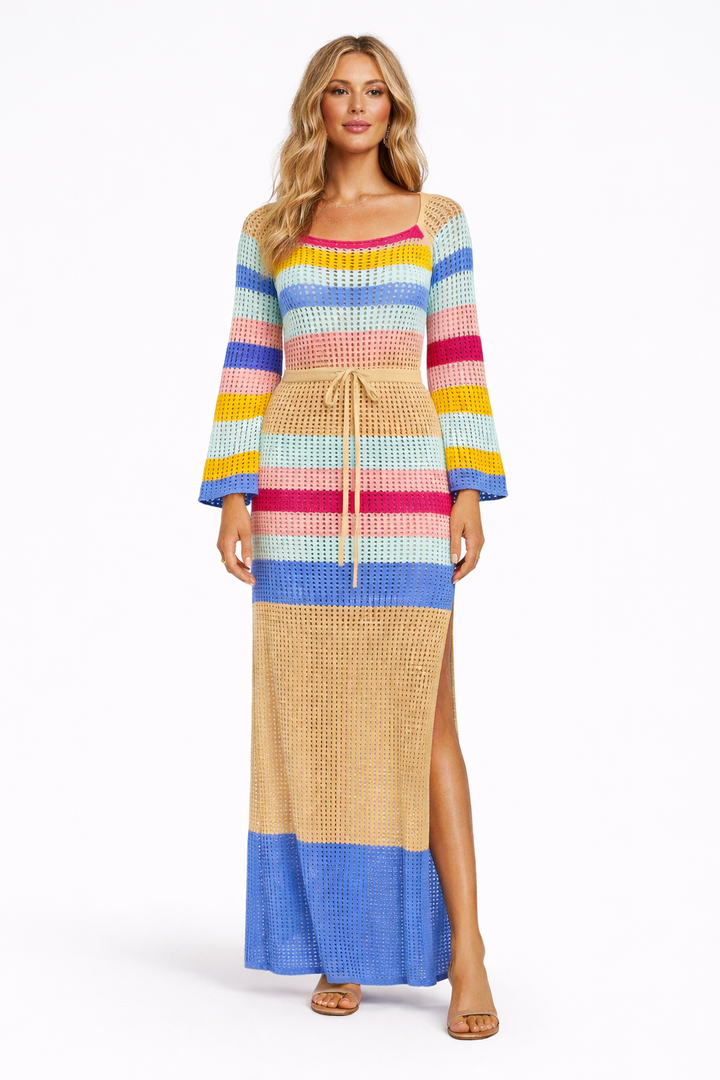 Gebreide damesjurk met open rechte hals - Sophie