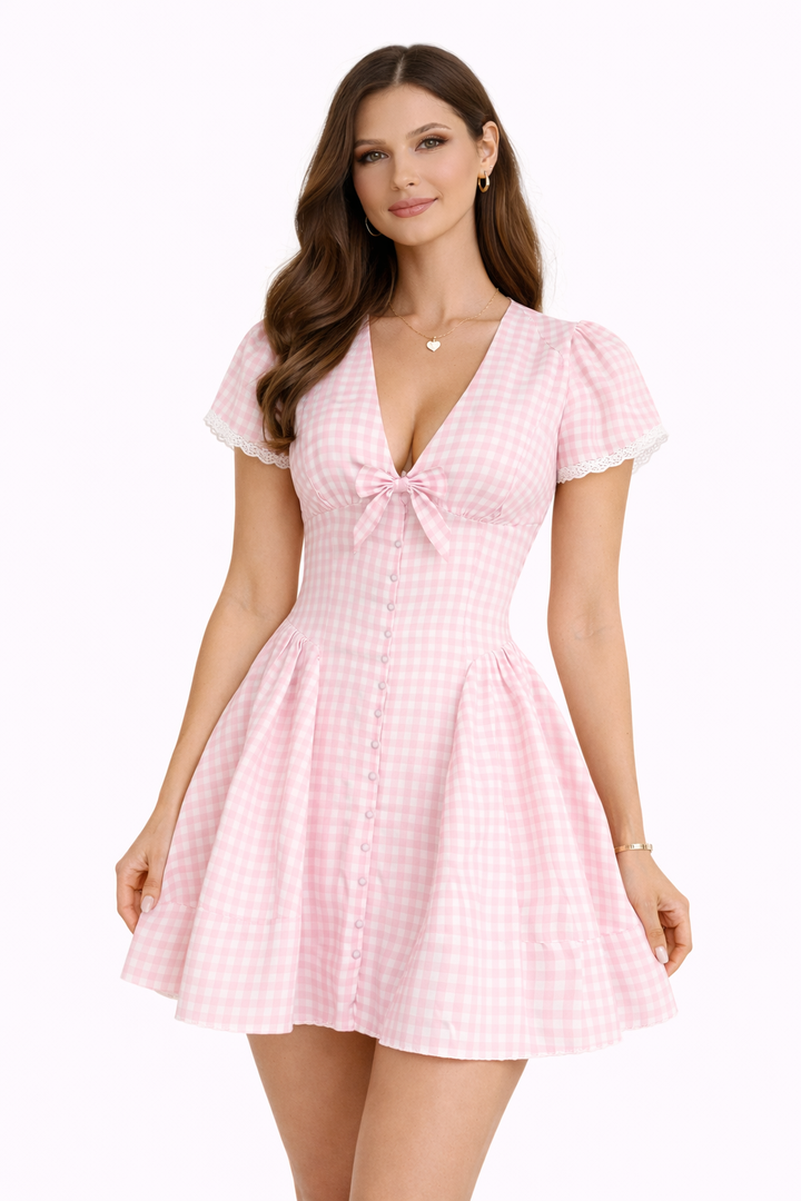 Dames mini jurk met V-hals - Ylvaine