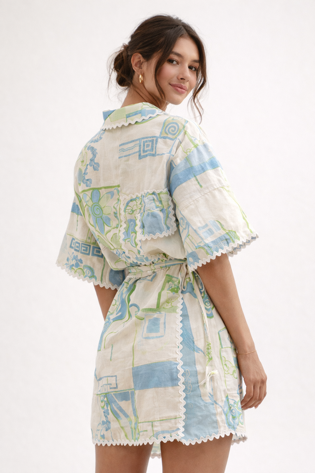 Damesset met zomerprint en strik - Kelly