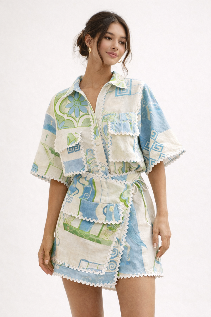 Damesset met zomerprint en strik - Kelly