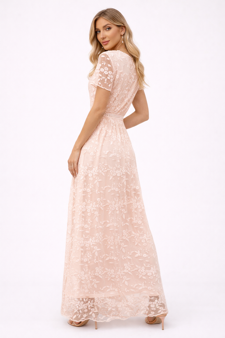 Maxi-jurk met bloemenkant en V-hals - Elira