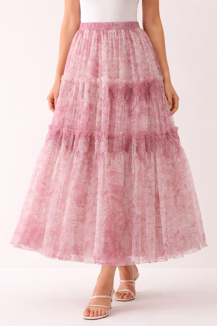 Vloeiende rok met print voor dames, elastische taille en wijde snit - Sabrina