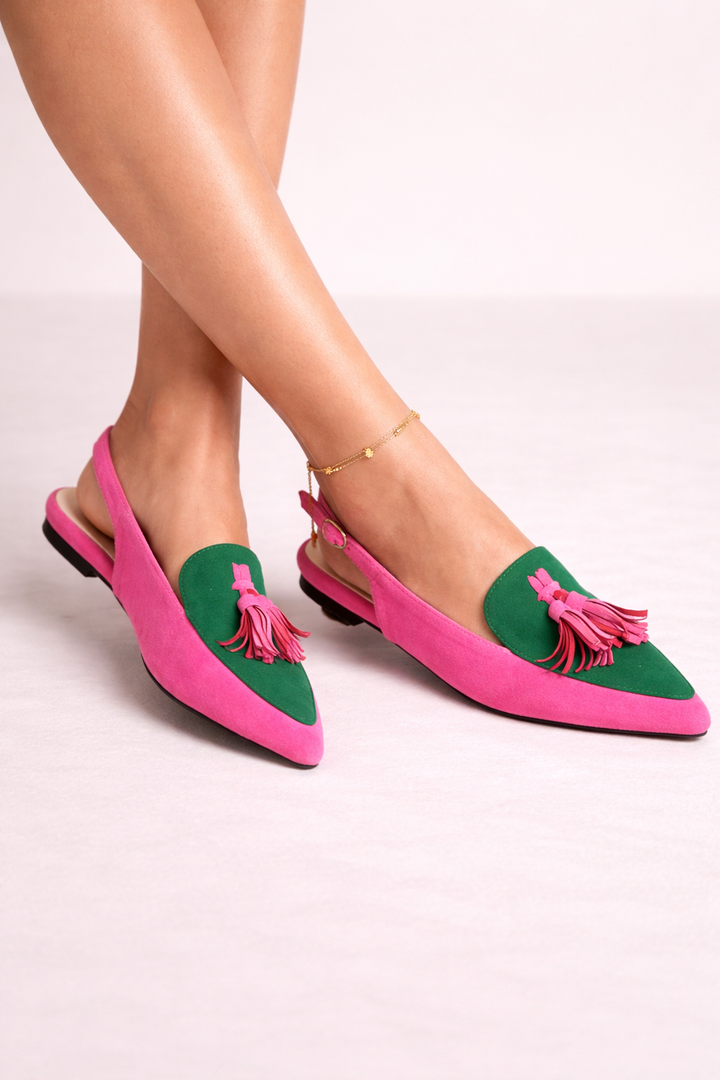 Platte damesschoenen met open hiel en decoratief kwastje - Amaya