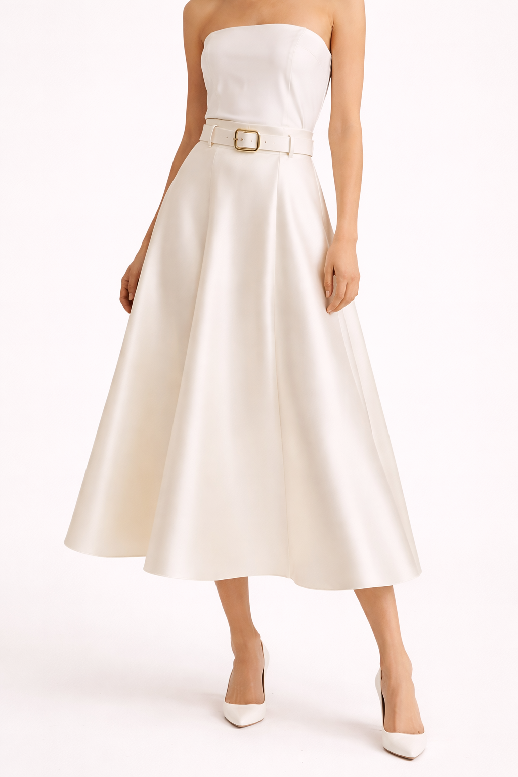 Vrouwen satijnen midi rok elegant hoge taille - Estelle
