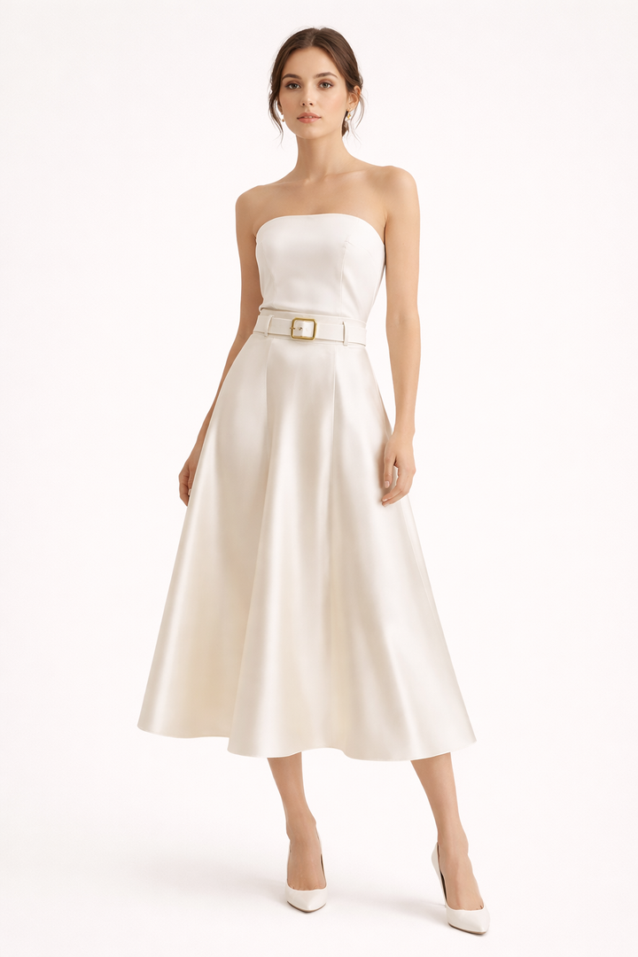 Vrouwen satijnen midi rok elegant hoge taille - Estelle