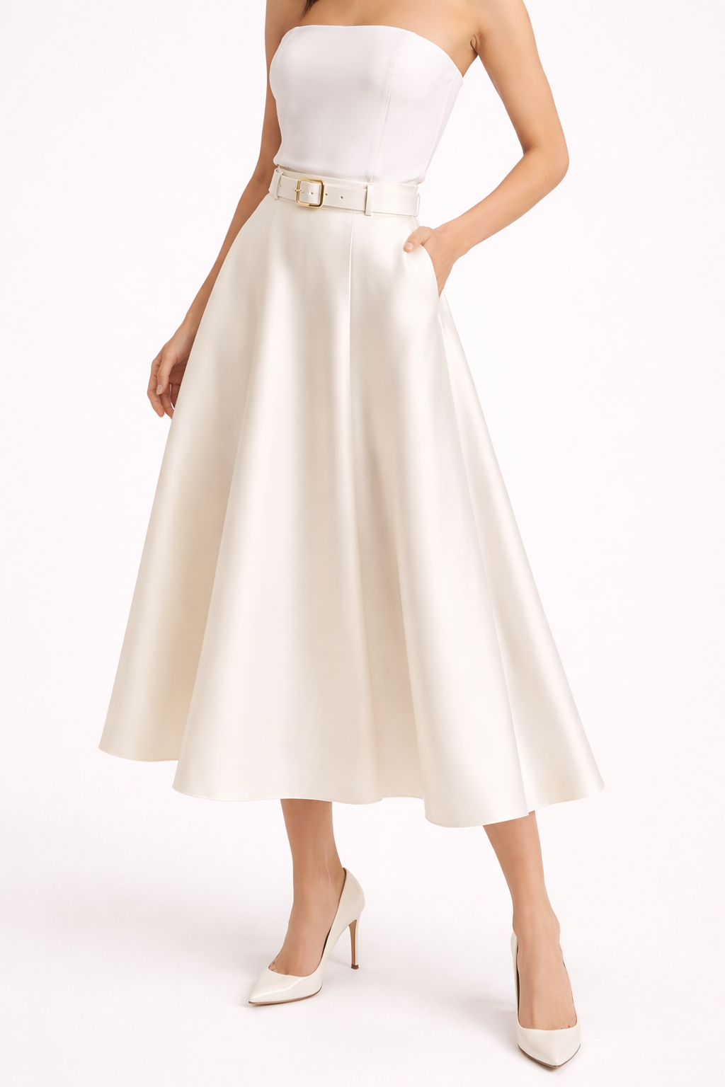 Vrouwen satijnen midi rok elegant hoge taille - Estelle
