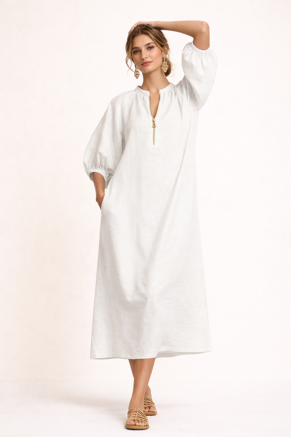 Dames casual lange jurk met losse mouwen - Lauren