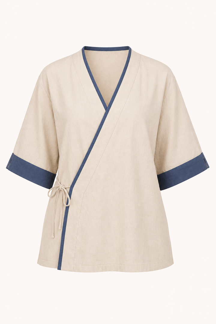 Dames kimono gekruiste blouse met biezen - Frida