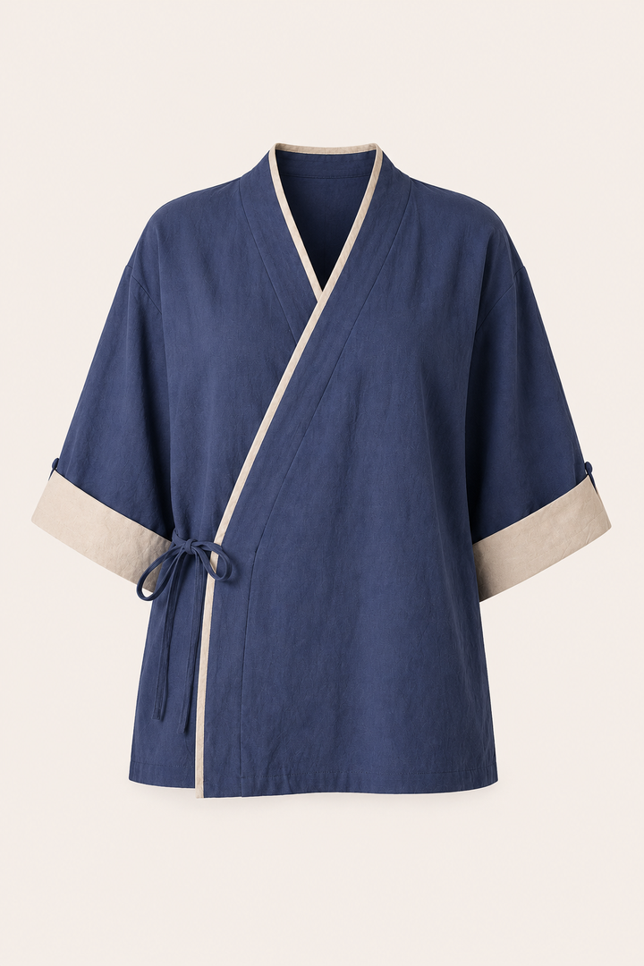 Dames kimono gekruiste blouse met biezen - Frida