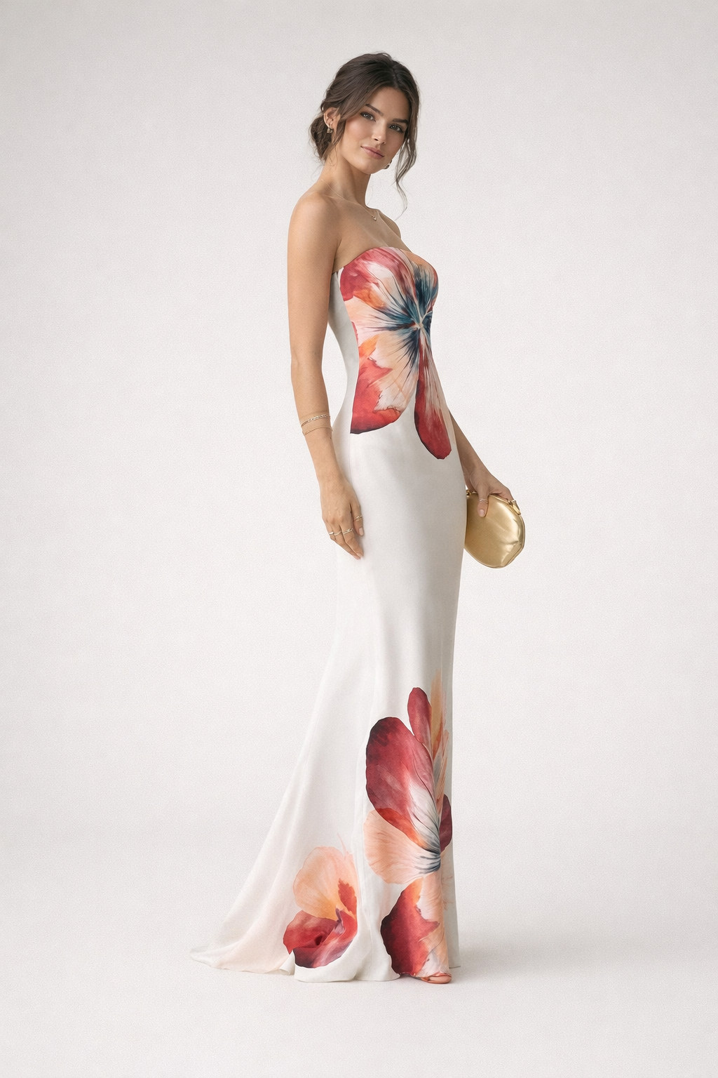 Gebloemde print strapless midi jurk voor dames - Aurora