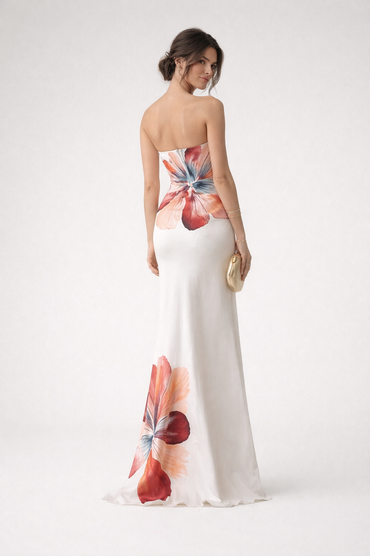 Gebloemde print strapless midi jurk voor dames - Aurora