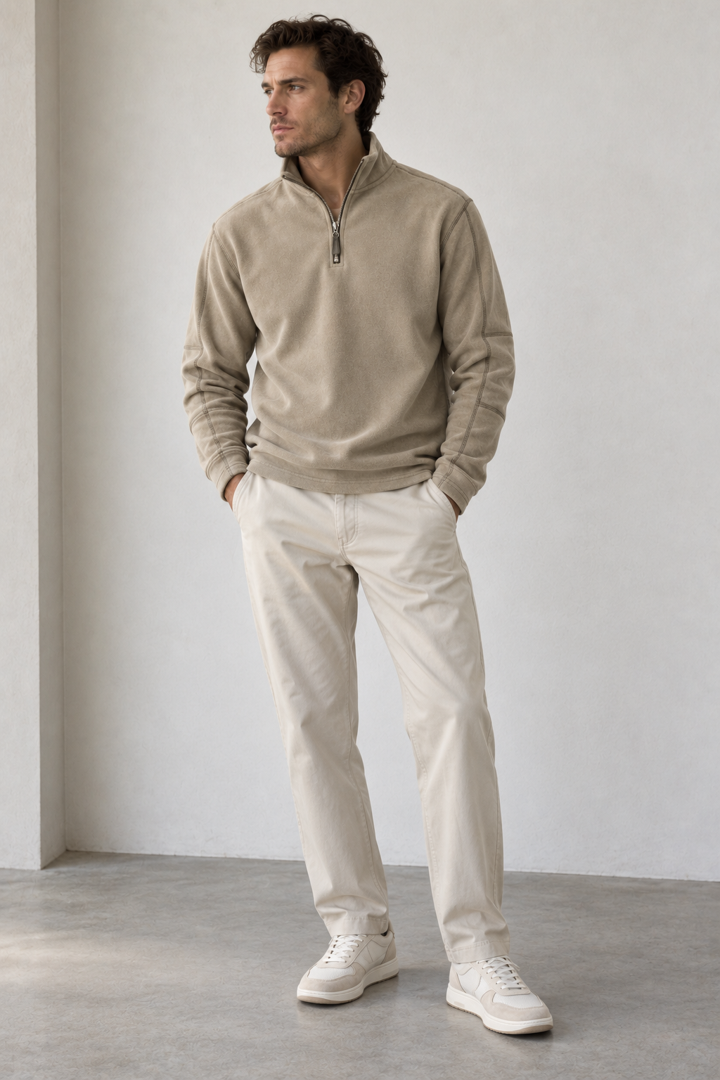 Herensweater met hoge hals en halve rits - Calder
