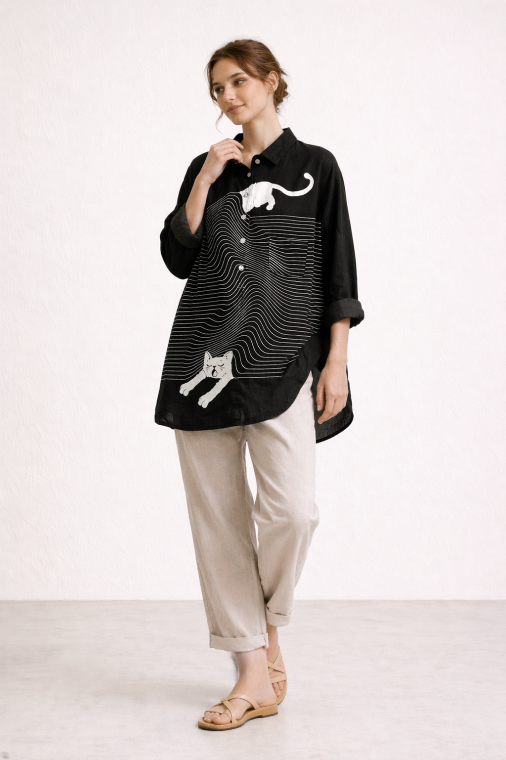 Damesblouse lange mouw casual zomerprint - Gerlinde