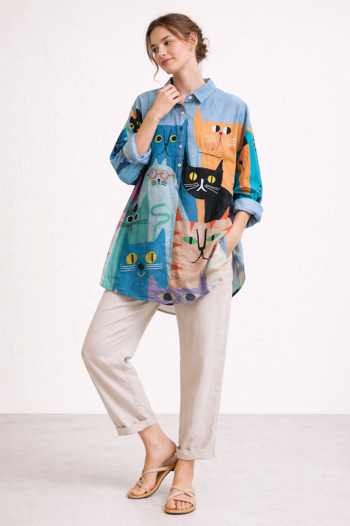 Damesblouse lange mouw casual zomerprint - Gerlinde