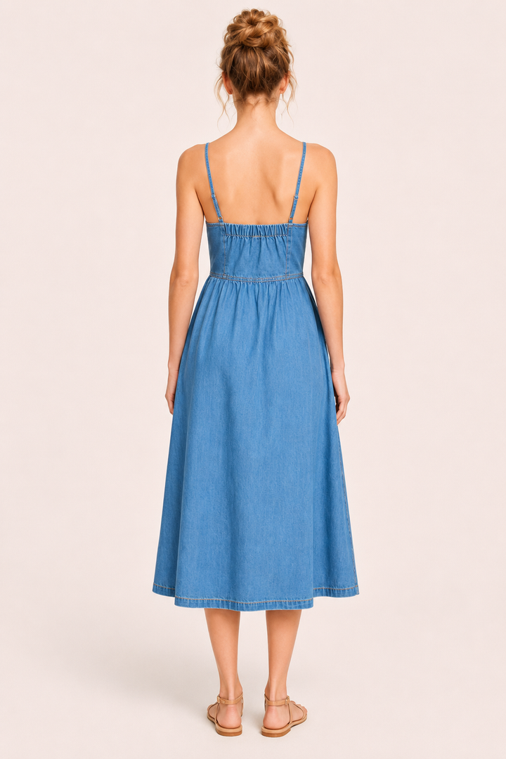 Dames midi denim jurk met knopen - Hanneli