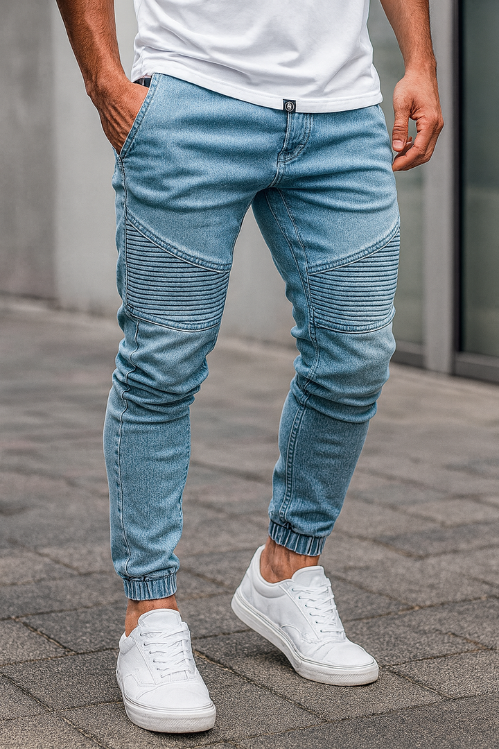 Heren slim fit broek in bikerstijl - Vareon
