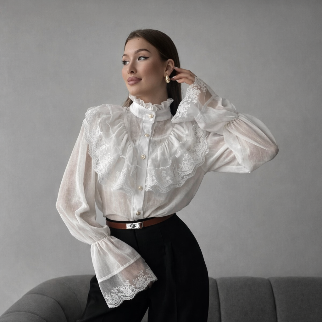 Damesblouse van chiffon met ruches - Margarethe