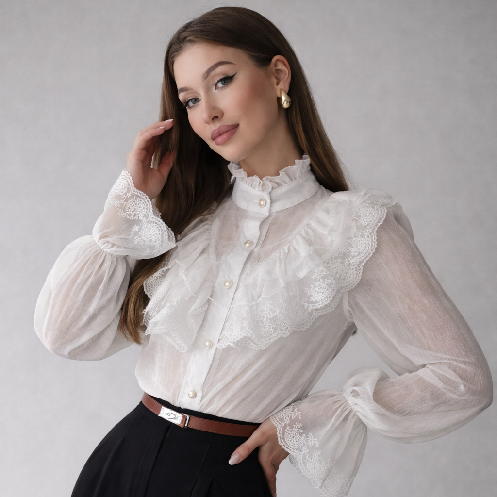 Damesblouse van chiffon met ruches - Margarethe