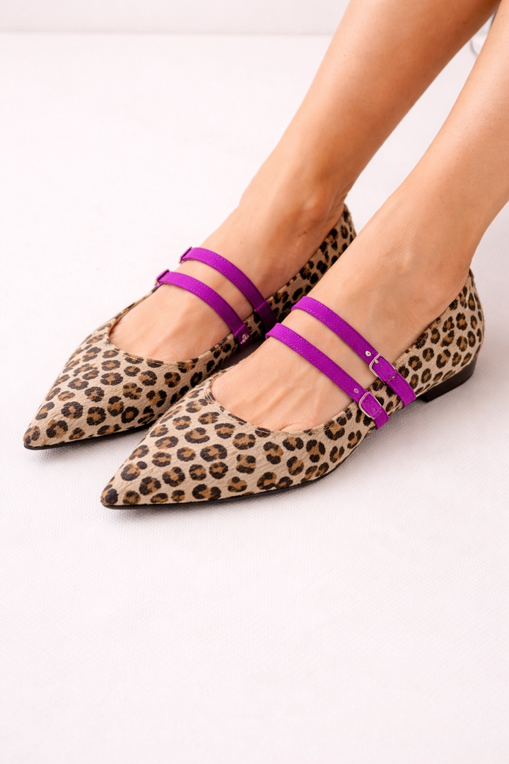 Ballerina's damesballerina met bandjes met luipaardprint - Rivena