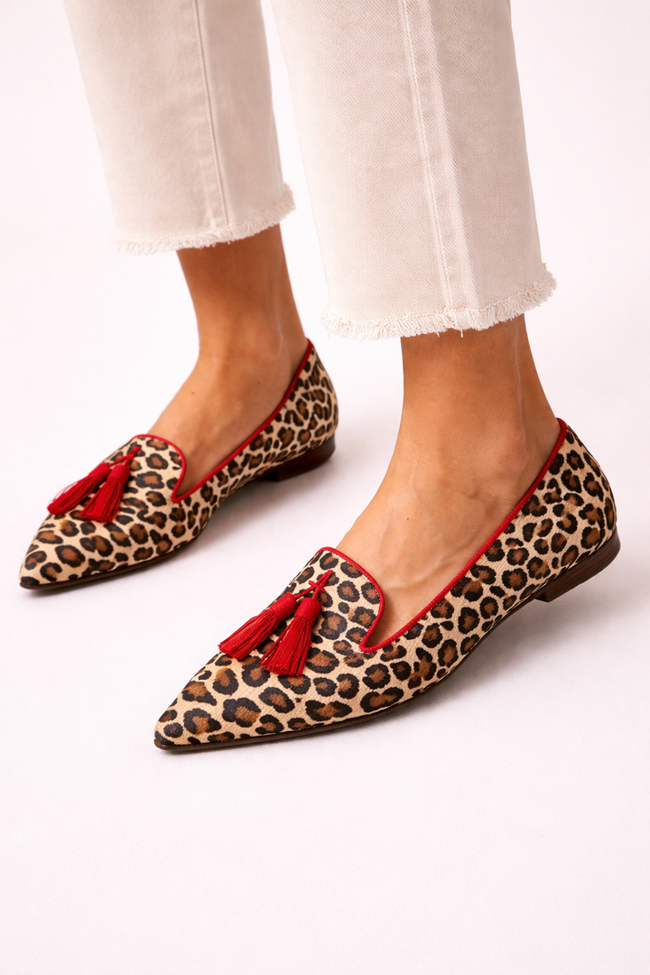 Vrouwen loafers fijne teen kwastjes luipaard print - Xirela