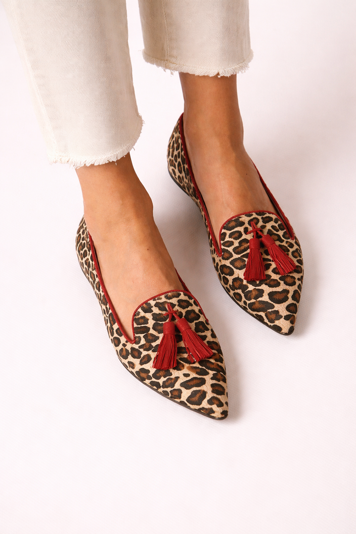 Vrouwen loafers fijne teen kwastjes luipaard print - Xirela