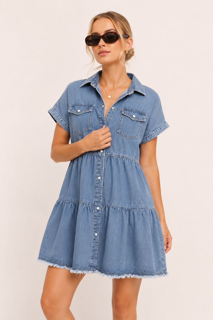 Korte denim casual jurk met korte mouwen - Heike