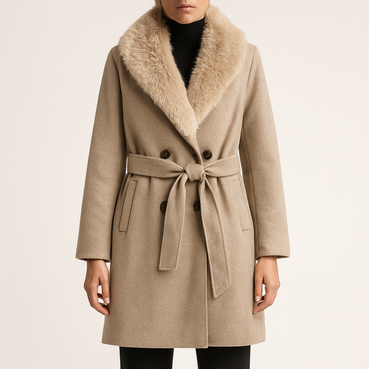 Lange wollen jas met synthetische bontkraag - Wit