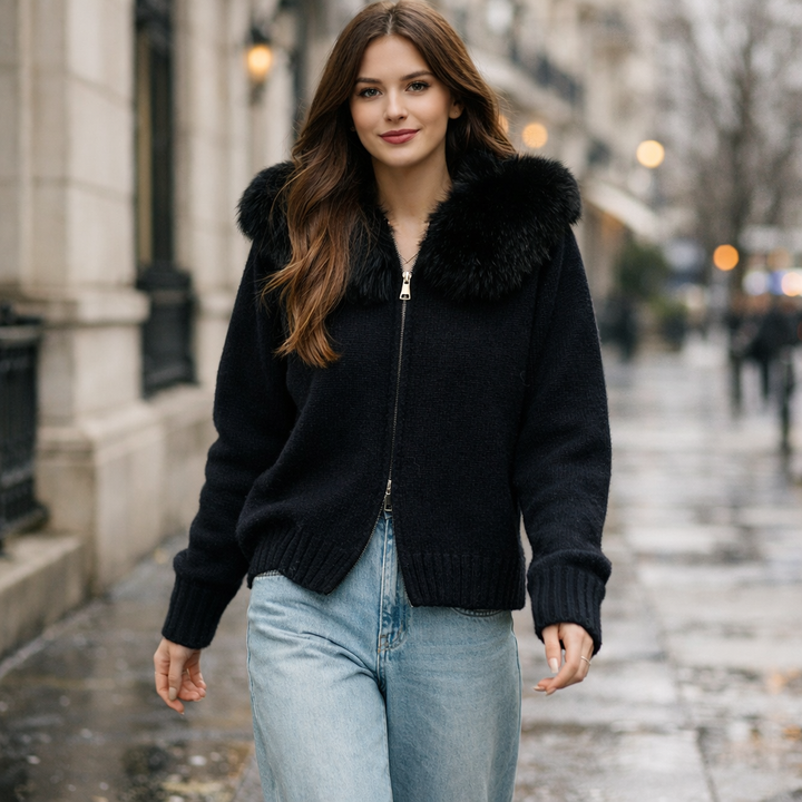 Gebreid damesvest met geïntegreerde capuchon - Greta