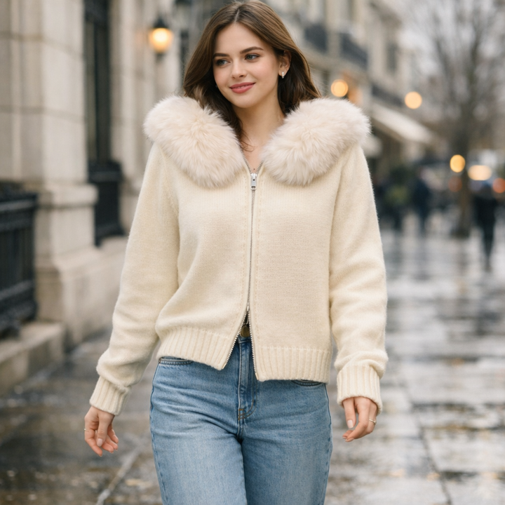 Gebreid damesvest met geïntegreerde capuchon - Greta