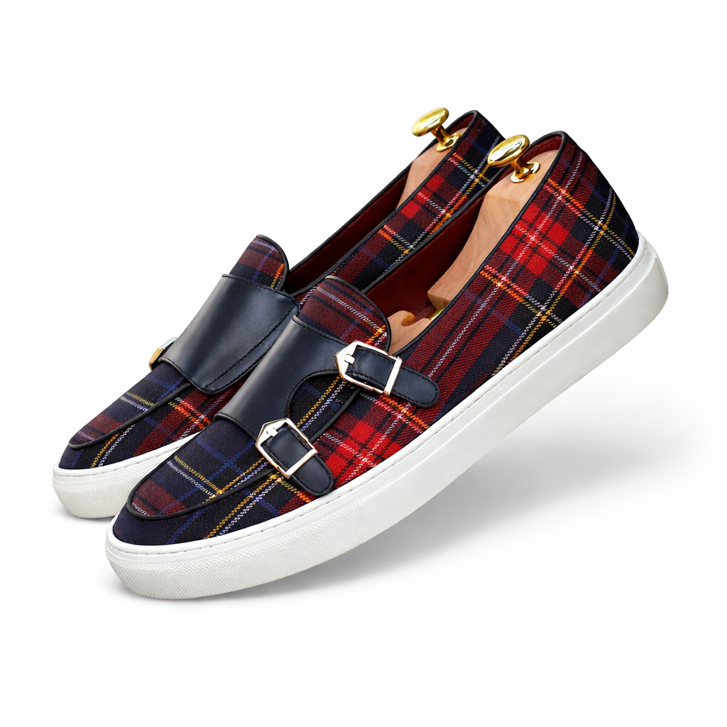 Geruite canvas herenschoenen met gesp - Sergio