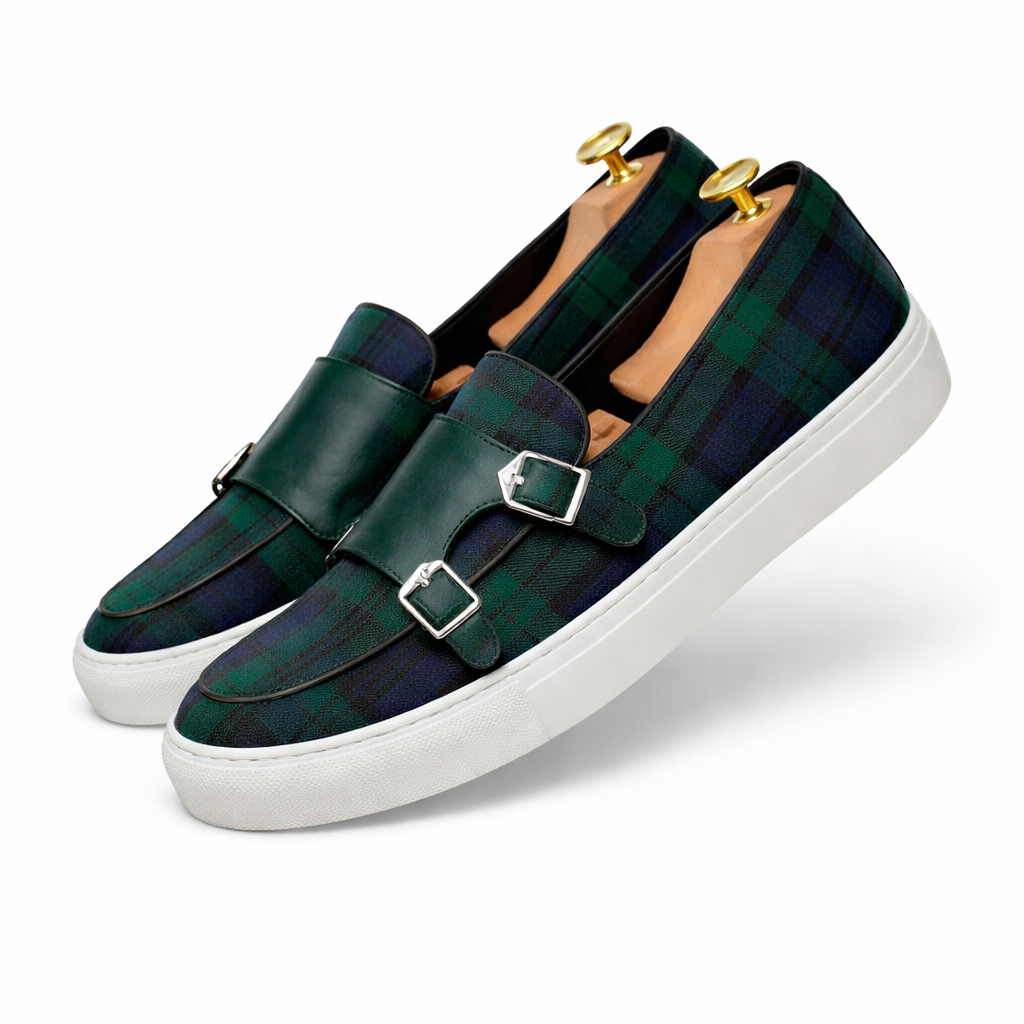 Geruite canvas herenschoenen met gesp - Sergio