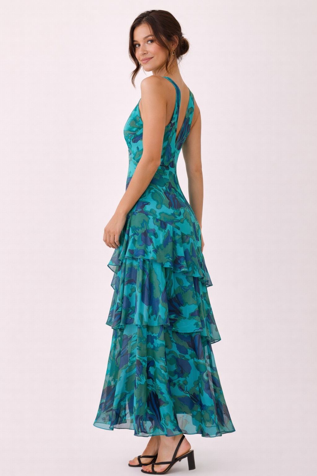 Damesjurk met lange V-hals en chiffon - Domenica