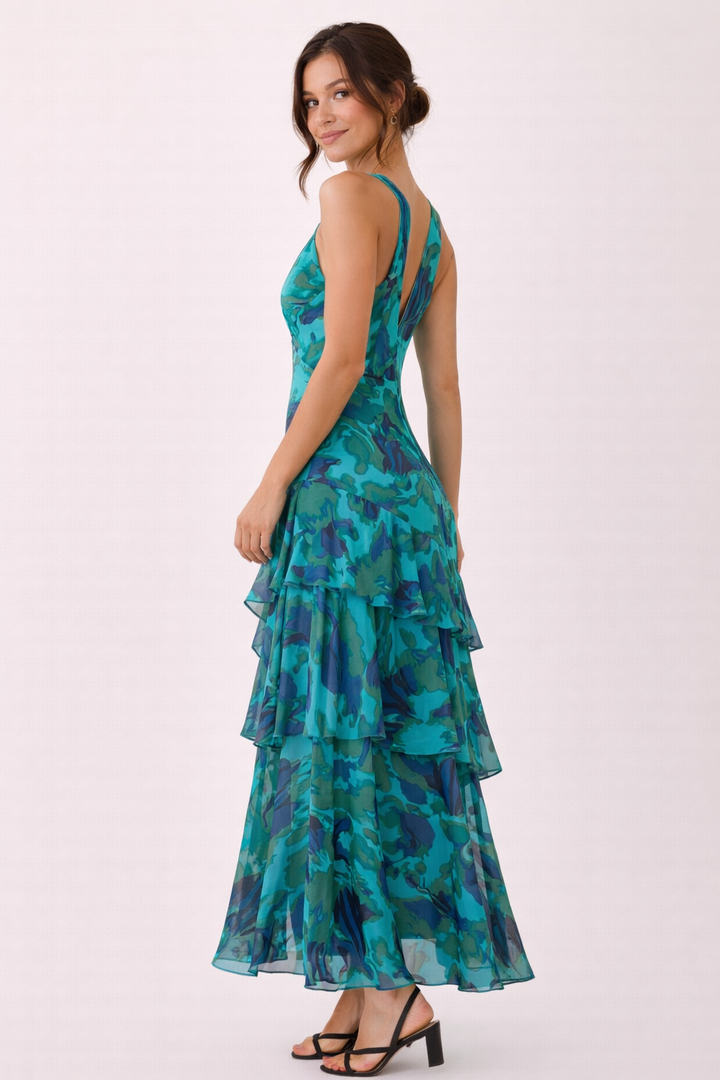 Damesjurk met lange V-hals en chiffon - Domenica