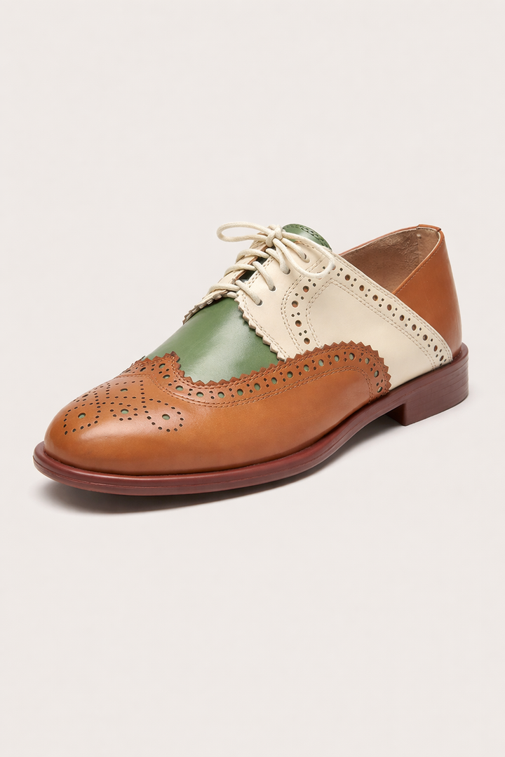 Tweekleurige oxford dames schoenen met lage hak - Milany
