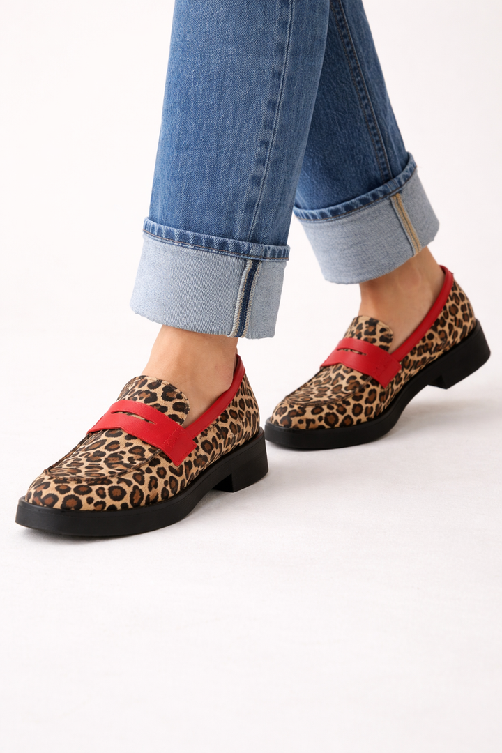 Vrouwen loafers platform dierenprint bovenband - Sireva