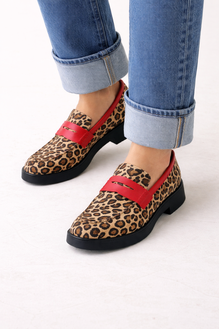 Vrouwen loafers platform dierenprint bovenband - Sireva