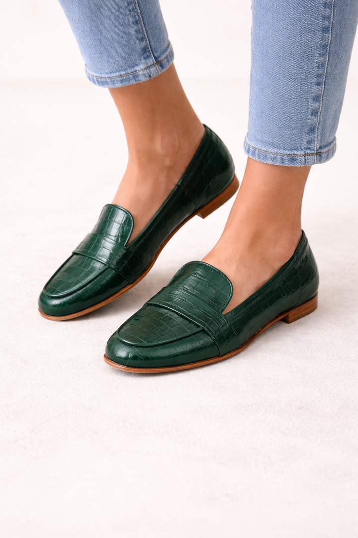 Platte mocassins met gegraveerd leren effect voor dames - Kireth