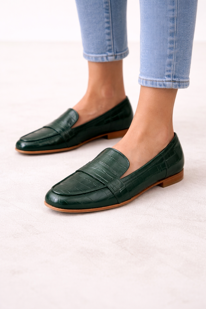 Platte mocassins met gegraveerd leren effect voor dames - Kireth