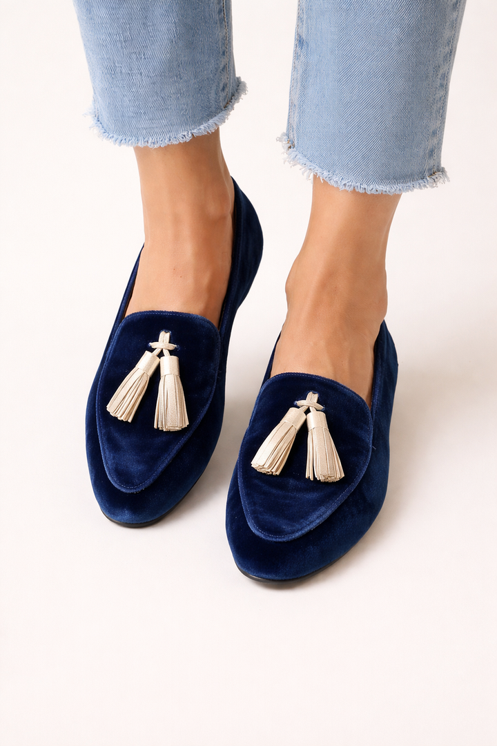 Fluwelen dames loafers met kwastjes - Hannah
