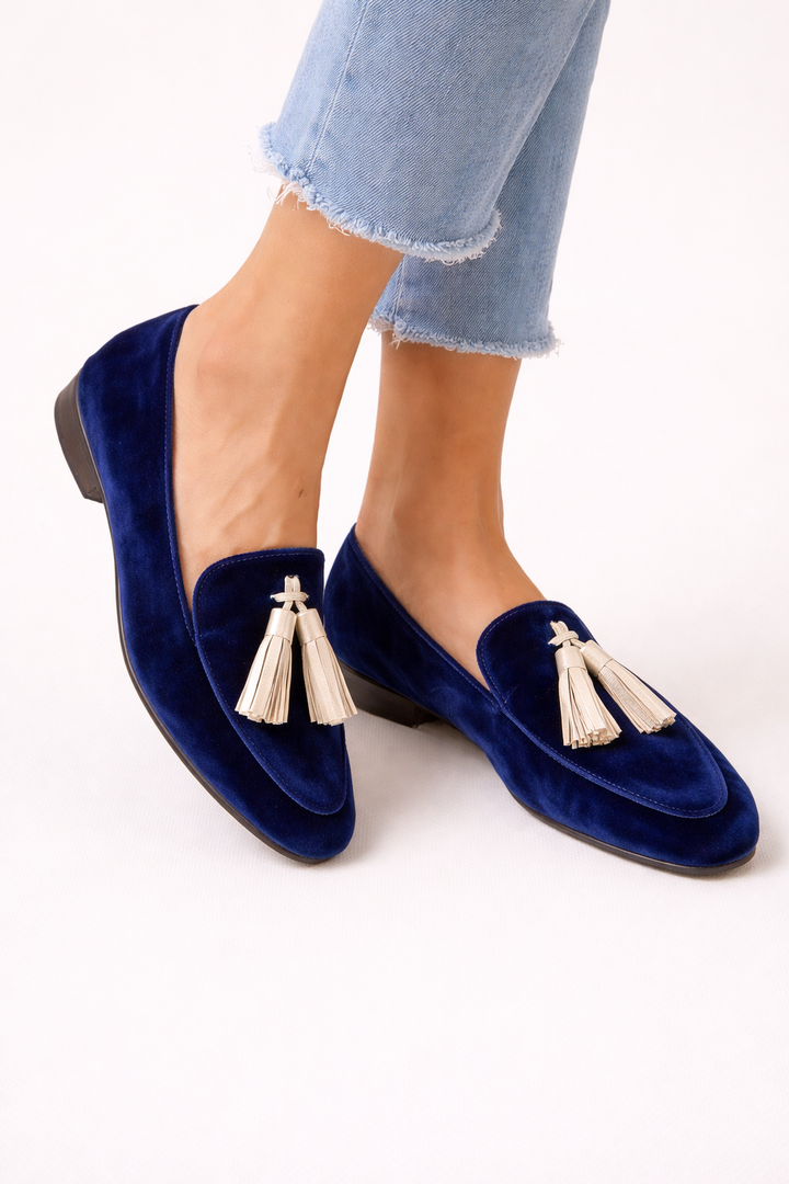 Fluwelen dames loafers met kwastjes - Hannah
