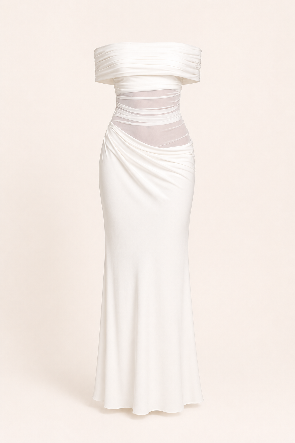 Lange jurk voor vrouwen bruiloftsgasten elegante off-the-shoulder jurk met ruches - Nadine