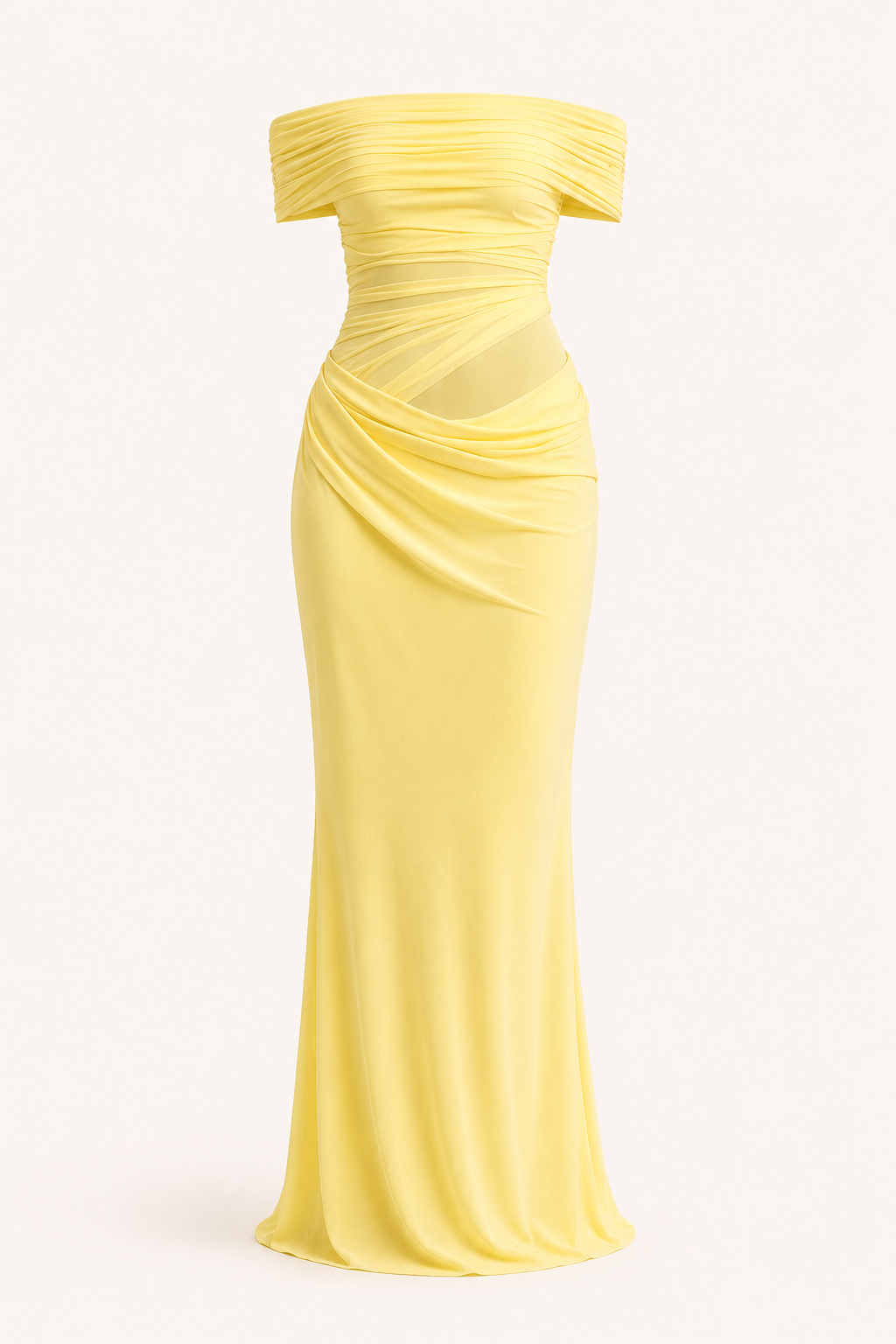 Lange jurk voor vrouwen bruiloftsgasten elegante off-the-shoulder jurk met ruches - Nadine