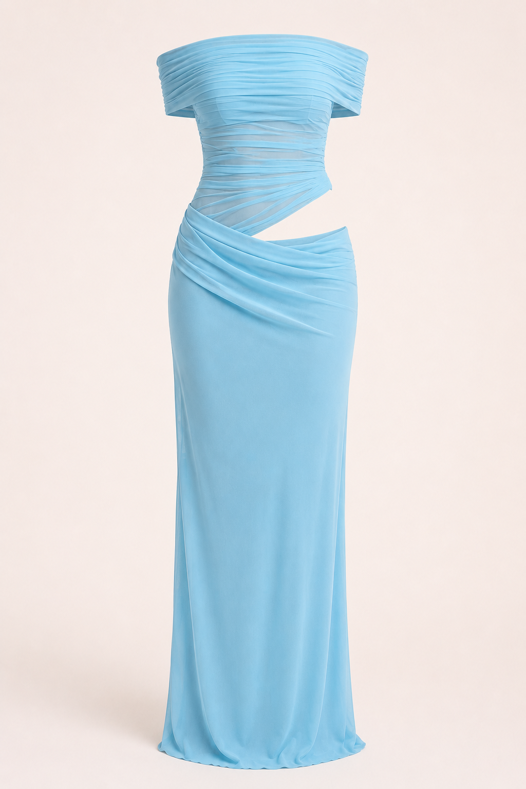 Lange jurk voor vrouwen bruiloftsgasten elegante off-the-shoulder jurk met ruches - Nadine