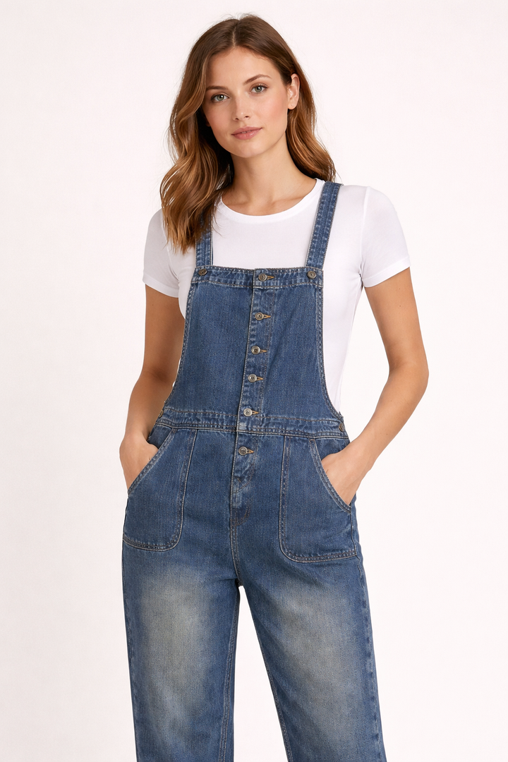 Damesjumpsuit van denim met wijde snit - Neriva