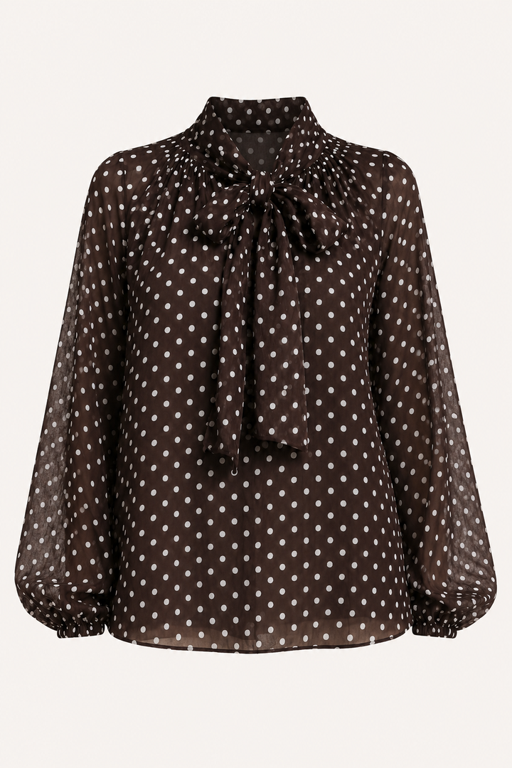 Damesblouse met stippen en lange mouwen, voorzien van een strik - Hannelore