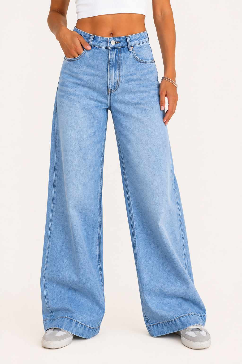Damesjeans met hoge taille en wijde pijpen - Mileidy