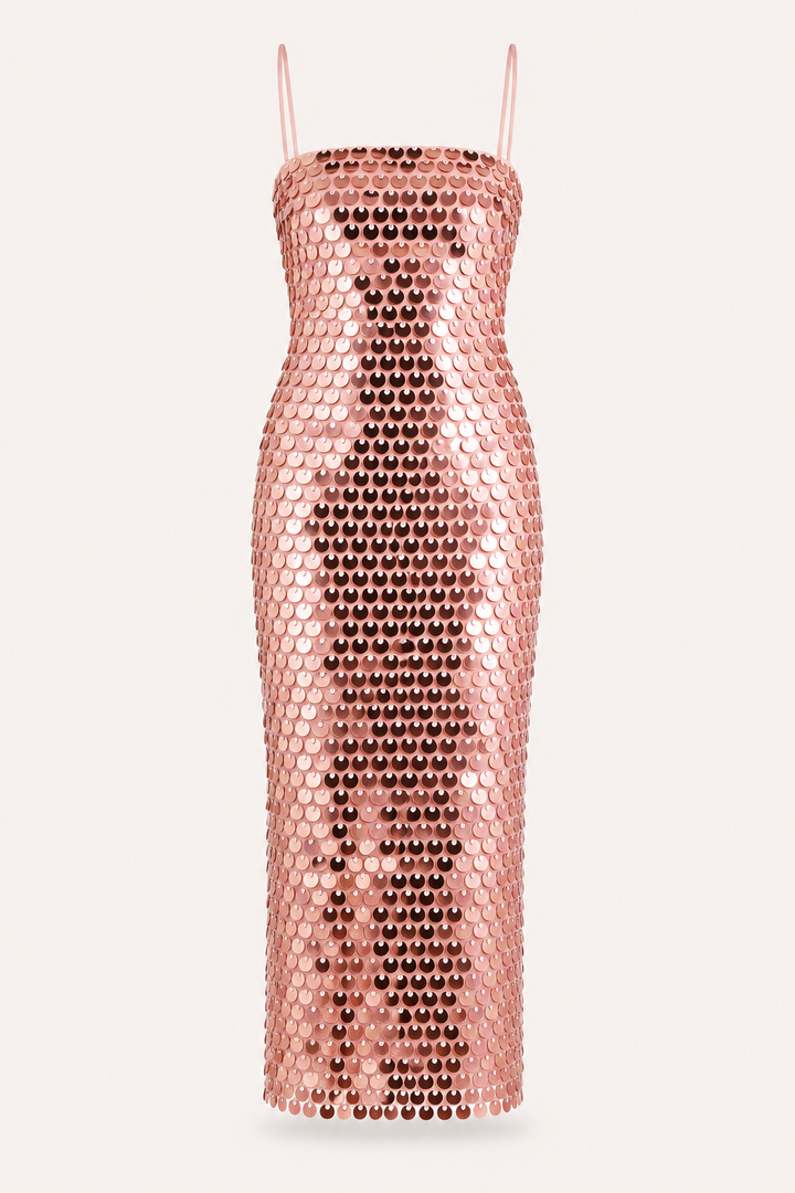 Elegante midi cocktailjurk met glanzende afwerking - Senta