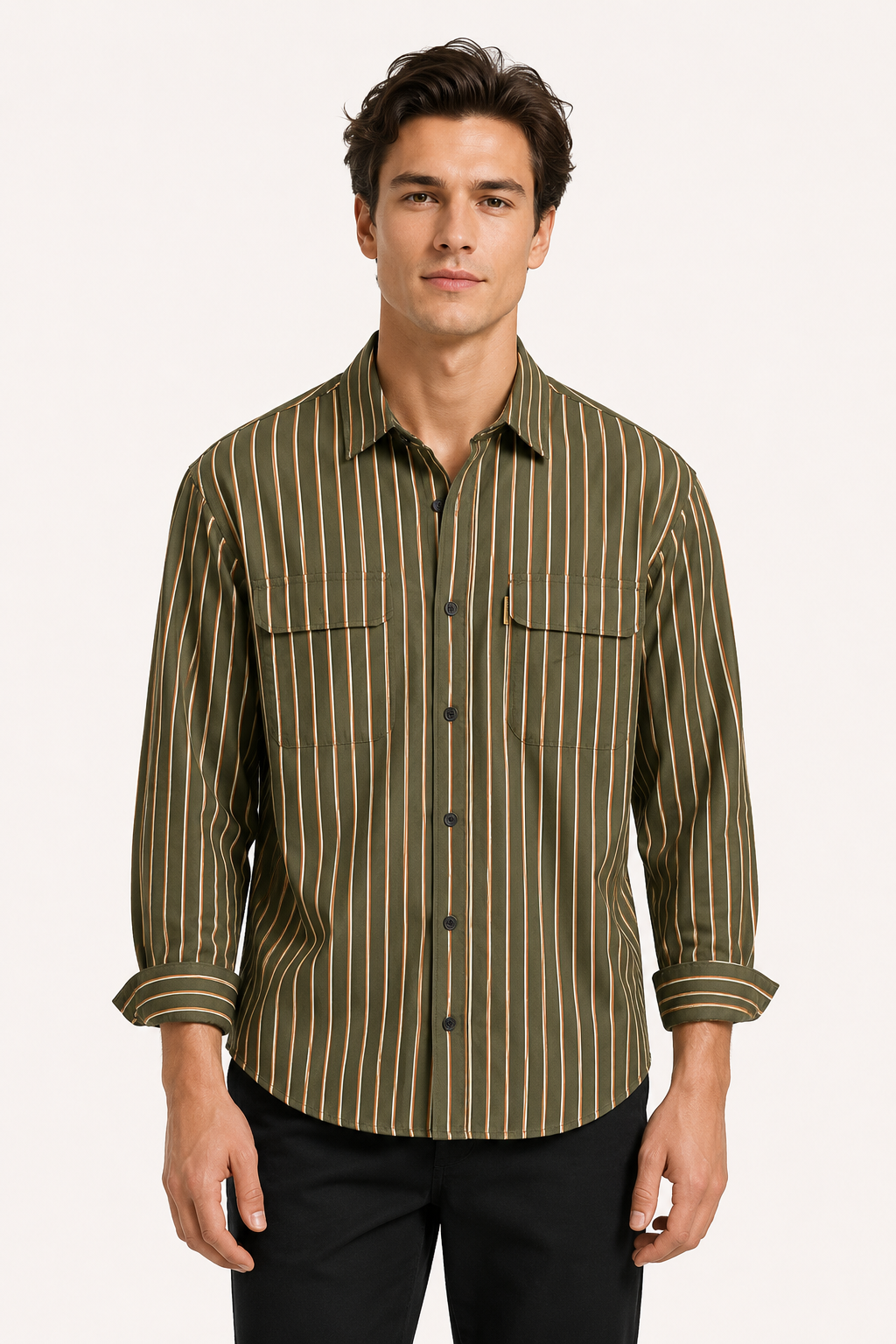 Gestreept herenoverhemd met lange mouwen in mediterrane stijl - Kilian