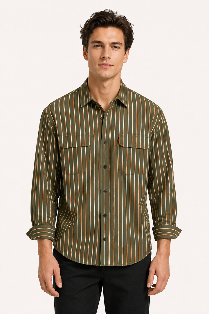 Gestreept herenoverhemd met lange mouwen in mediterrane stijl - Kilian