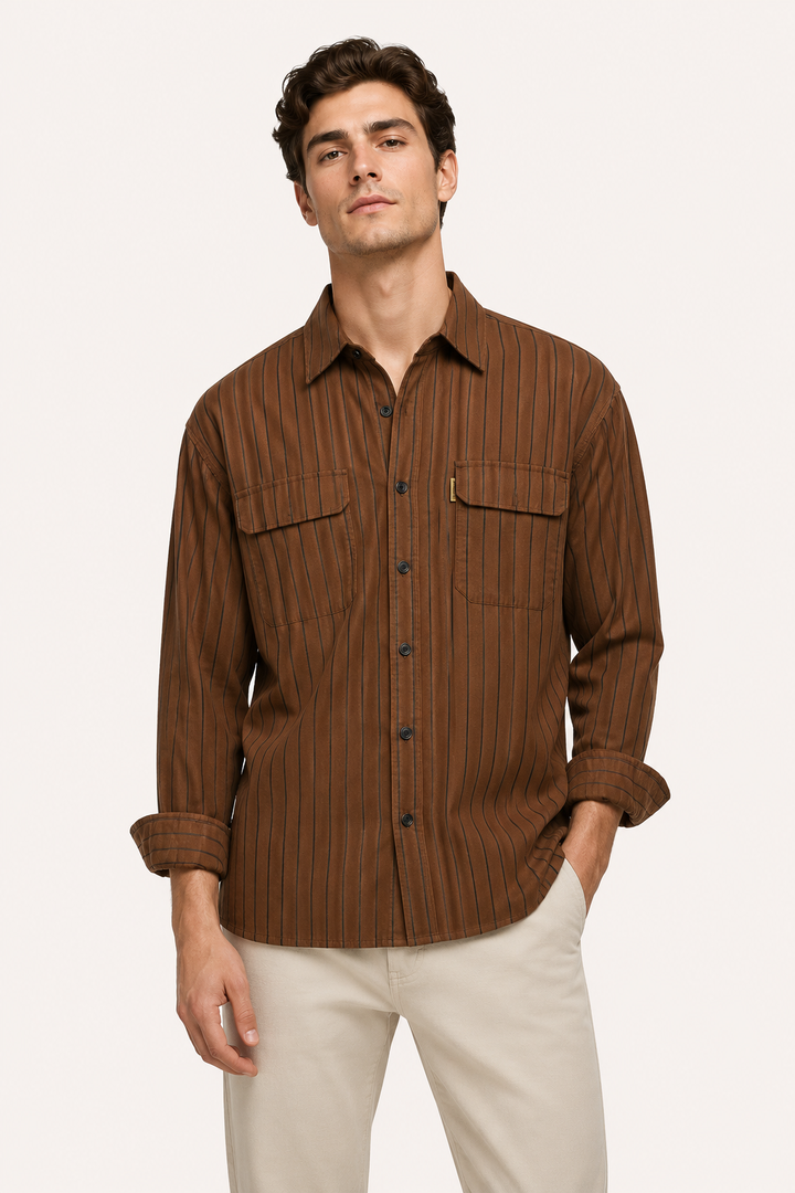 Gestreept herenoverhemd met lange mouwen in mediterrane stijl - Kilian